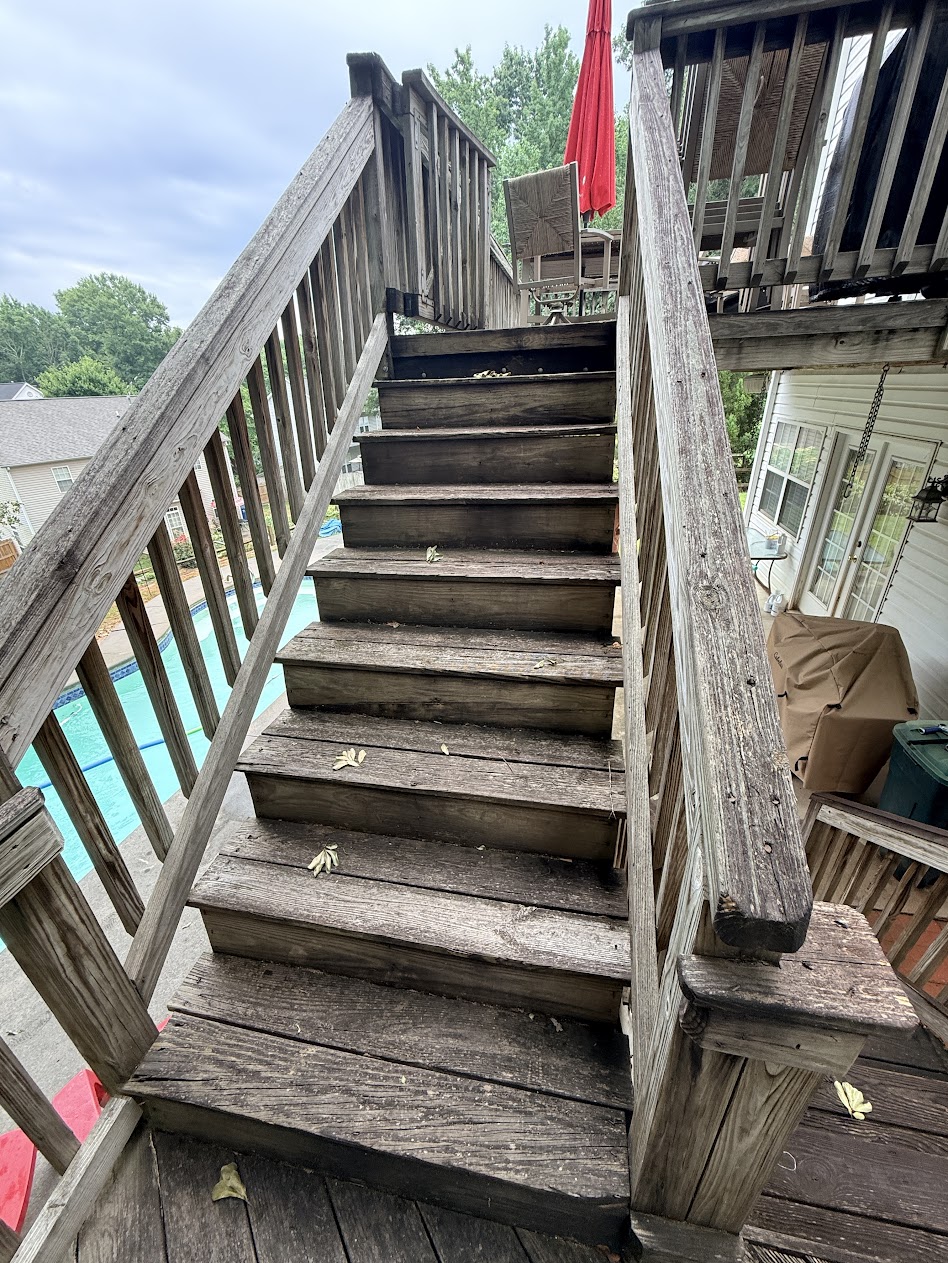 Pool deck stairs before repair Charlotte NC