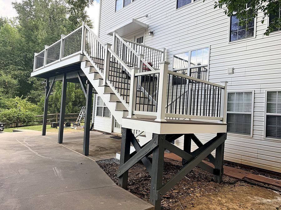 Second-story composite deck with staircase and landing, Charlotte NC area