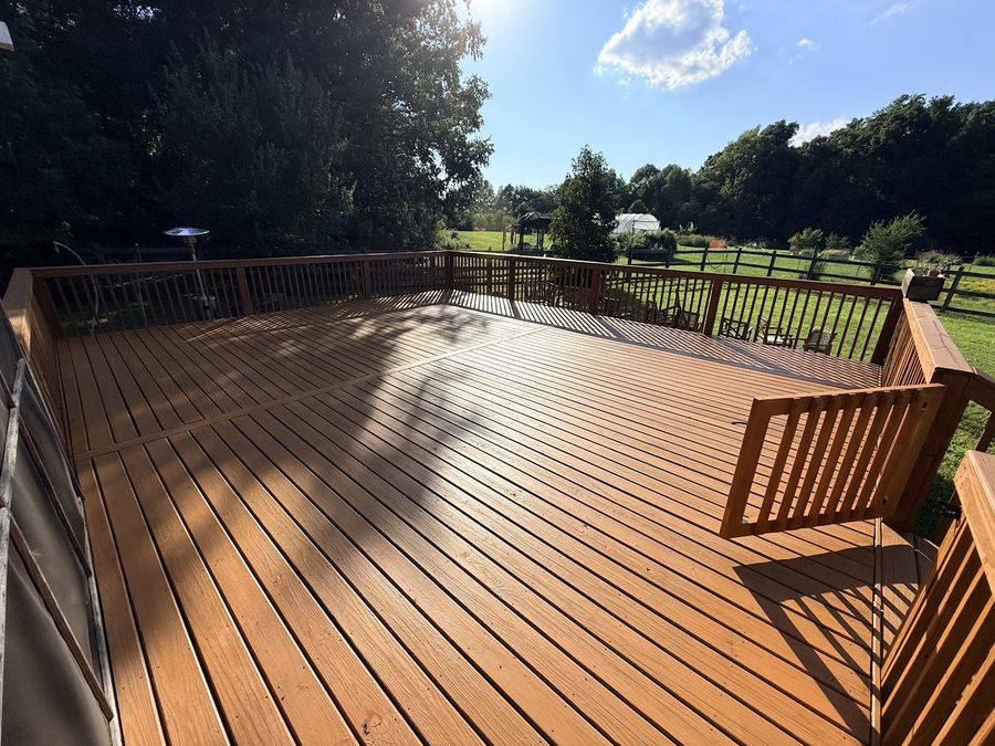 Large wood deck after washing and staining
